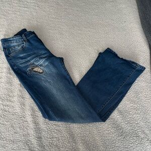 Blue Embroidered Jeans
